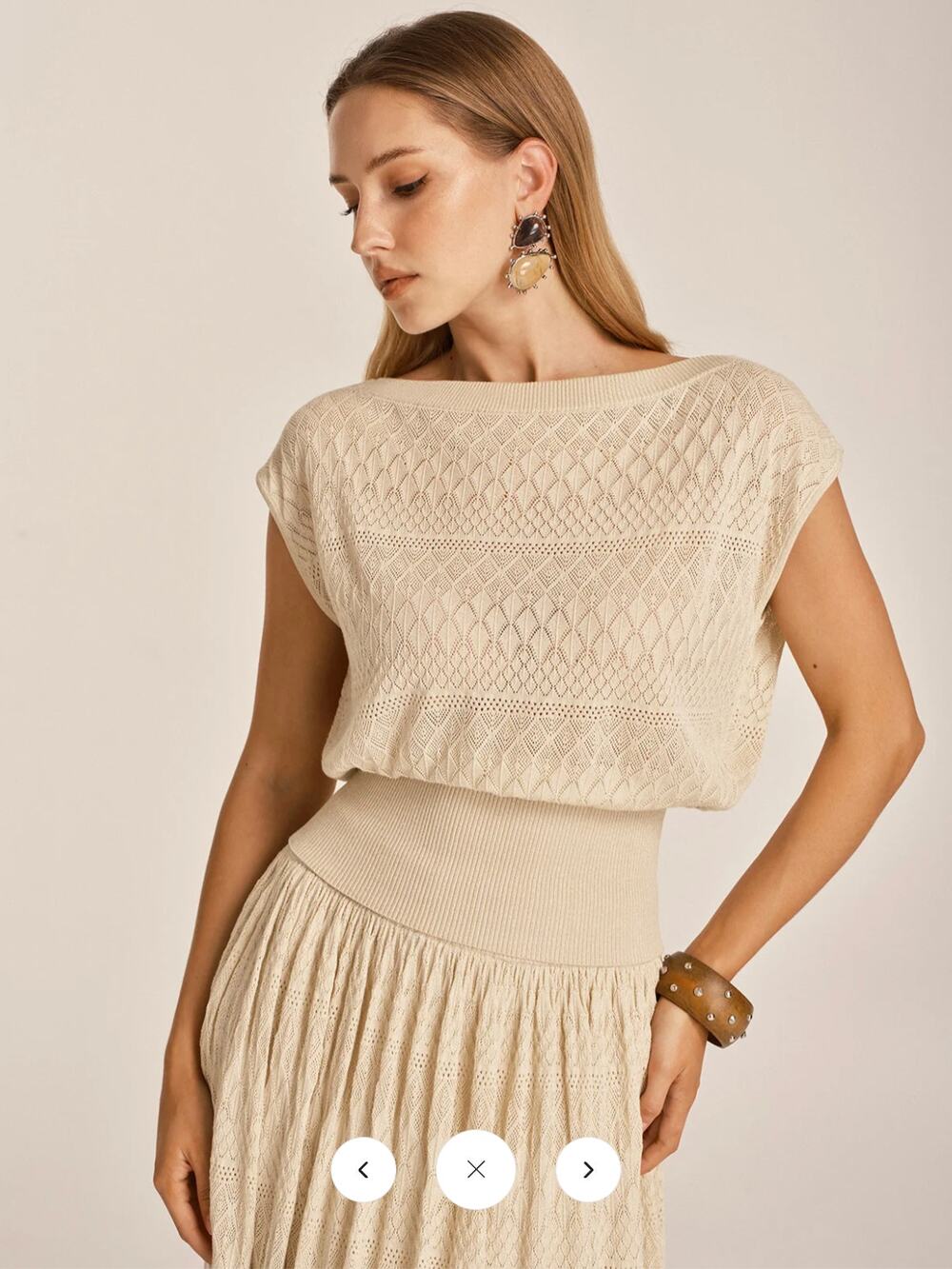NWT Commense Openwork Knit Boat Neck Sleeveless Top Sz M